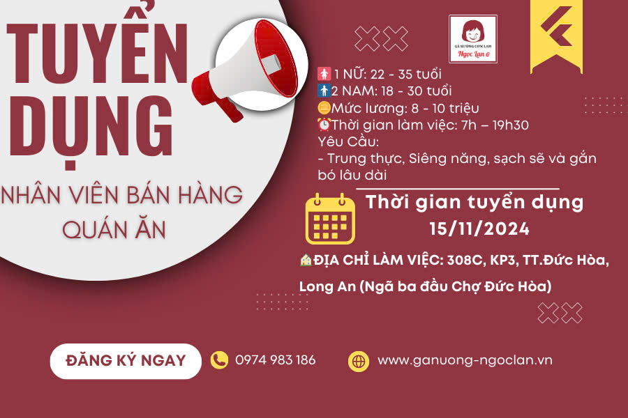 Tuyển Dụng Nhân Viên – Chi Nhánh Đức Hòa, Long An