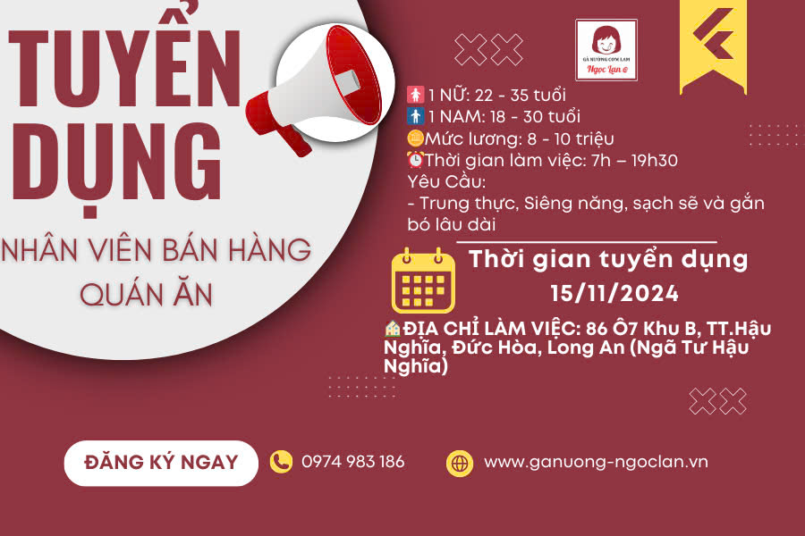 TUYỂN DỤNG NHÂN VIÊN BÁN HÀNG TẠI HẬU NGHĨA