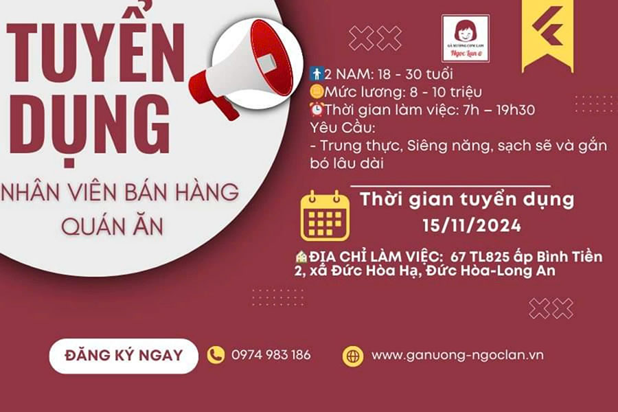 TUYỂN DỤNG NAM NHÂN VIÊN BÁN HÀNG TẠI CHI NHÁNH 12 – NGỌC LAN@